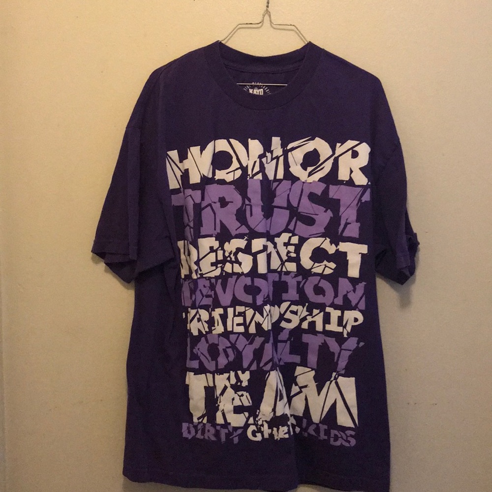 Purple and white tee shirt